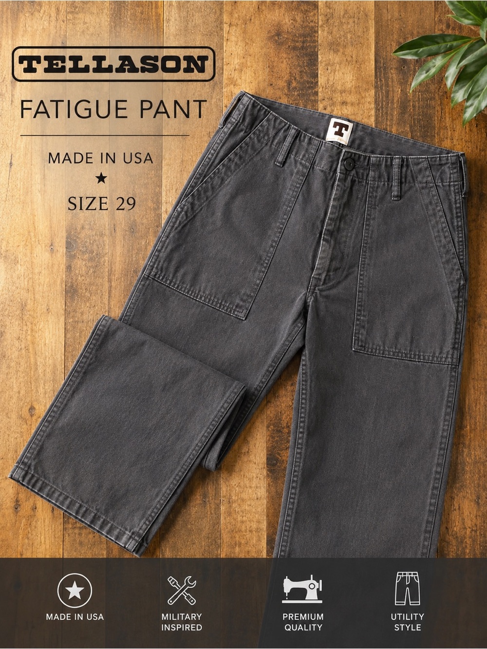 Tellason Fatigue Pants Men’s 29 Charcoal Made USA Military Utility Chinos EUC
